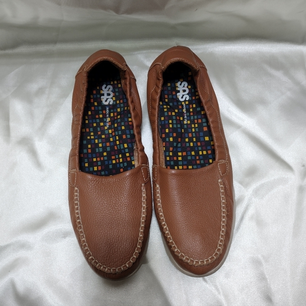 SAS Shoes Sunny Women Leather Slip On Loafers Comfort Tan Driving Moc Size 10S